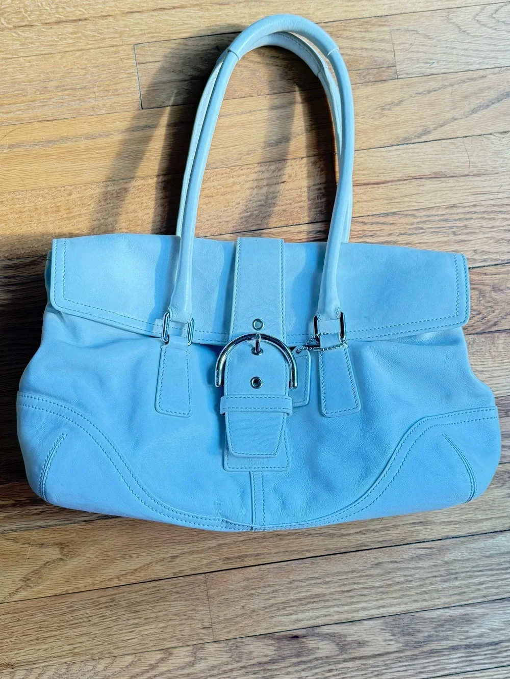 Coach Vintage Ivory Leather Buckle Shoulder Bag Signature Lining